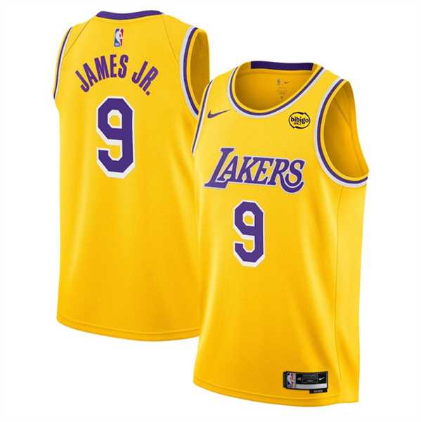 Mens Los Angeles Lakers #9 Bronny James Jr. Yellow 2024 Draft Icon Edition Stitched Basketball Jersey1 Dzhi